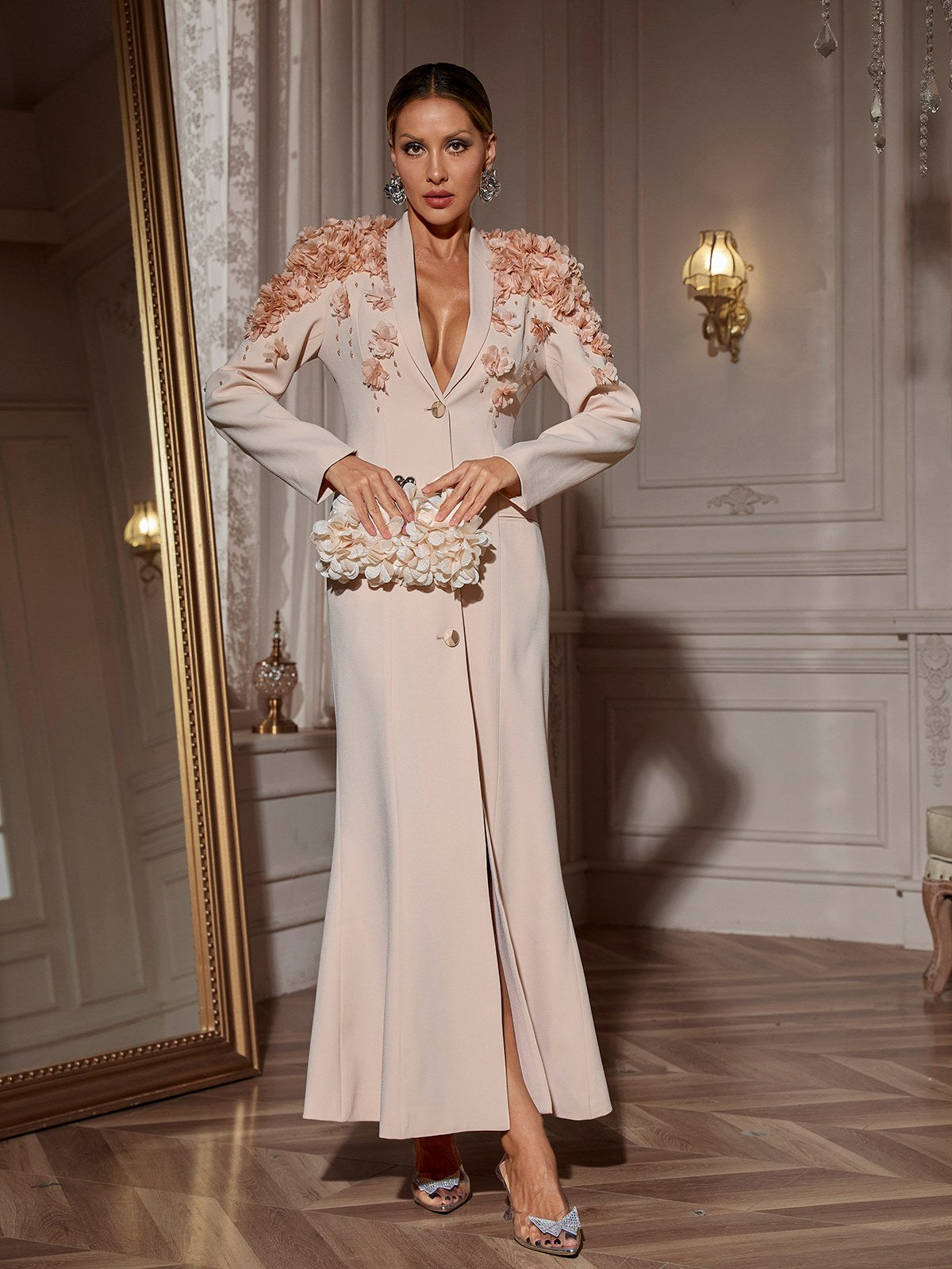 Long Sleeve Flower Maxi Dress