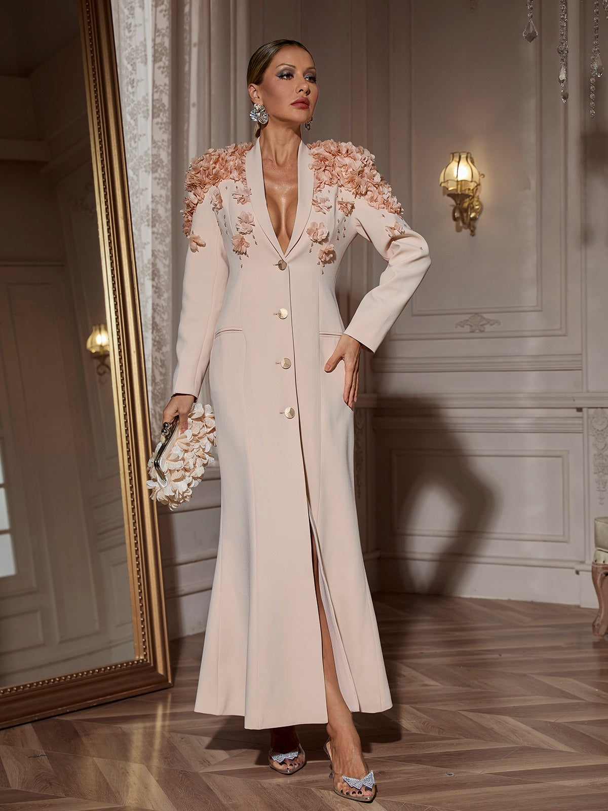 Long Sleeve Flower Maxi Dress
