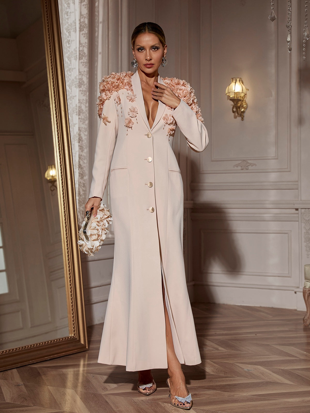 Long Sleeve Flower Maxi Dress