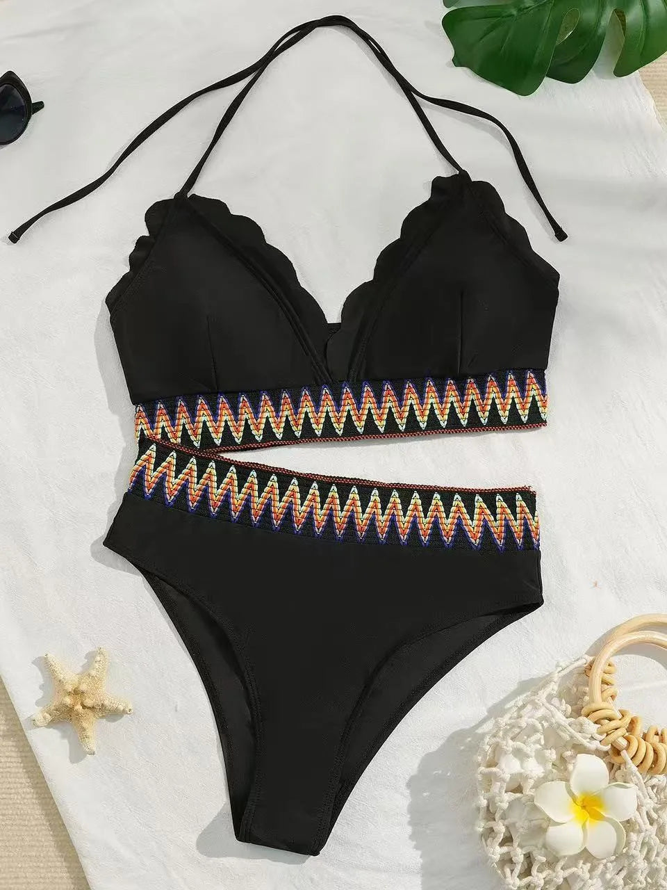 Bikini Set for Bodycon Two Piece with Geometric Straps & Tight Fit Tight Corset V Neck Panties Lingerie Set