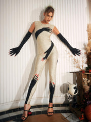 Combinaison illusion mains de diamant beige 