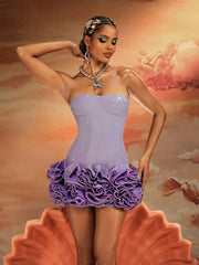 Robe bustier mini à fleurs violette 