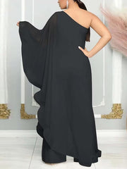 One Shoulder Ruffle Flowy Jumpsuits