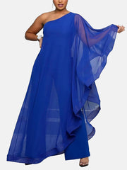 One Shoulder Ruffle Flowy Jumpsuits