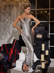 Halterneck Fringe Maxi Dress In Grey