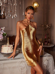 Robe courte à franges dos nu couleur bronze 