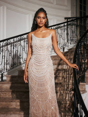 Robe maxi bustier ornée de perles 