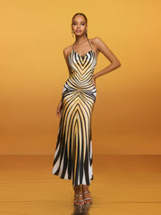 Robe midi rayée à col halter 