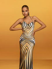 Robe midi rayée à col halter 