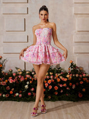 Robe mini bustier à imprimé floral 