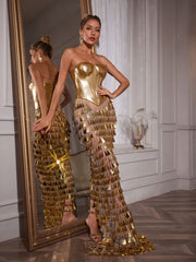 Robe longue corset à franges en acrylique 