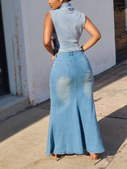 Front Slit Denim Skirts
