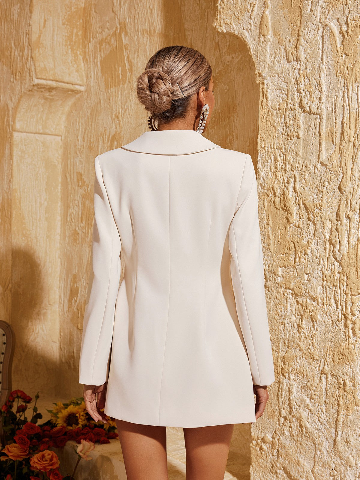 Blazer fleuri à manches longues et boutons 