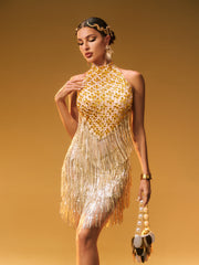 Robe courte à franges dorées ornées