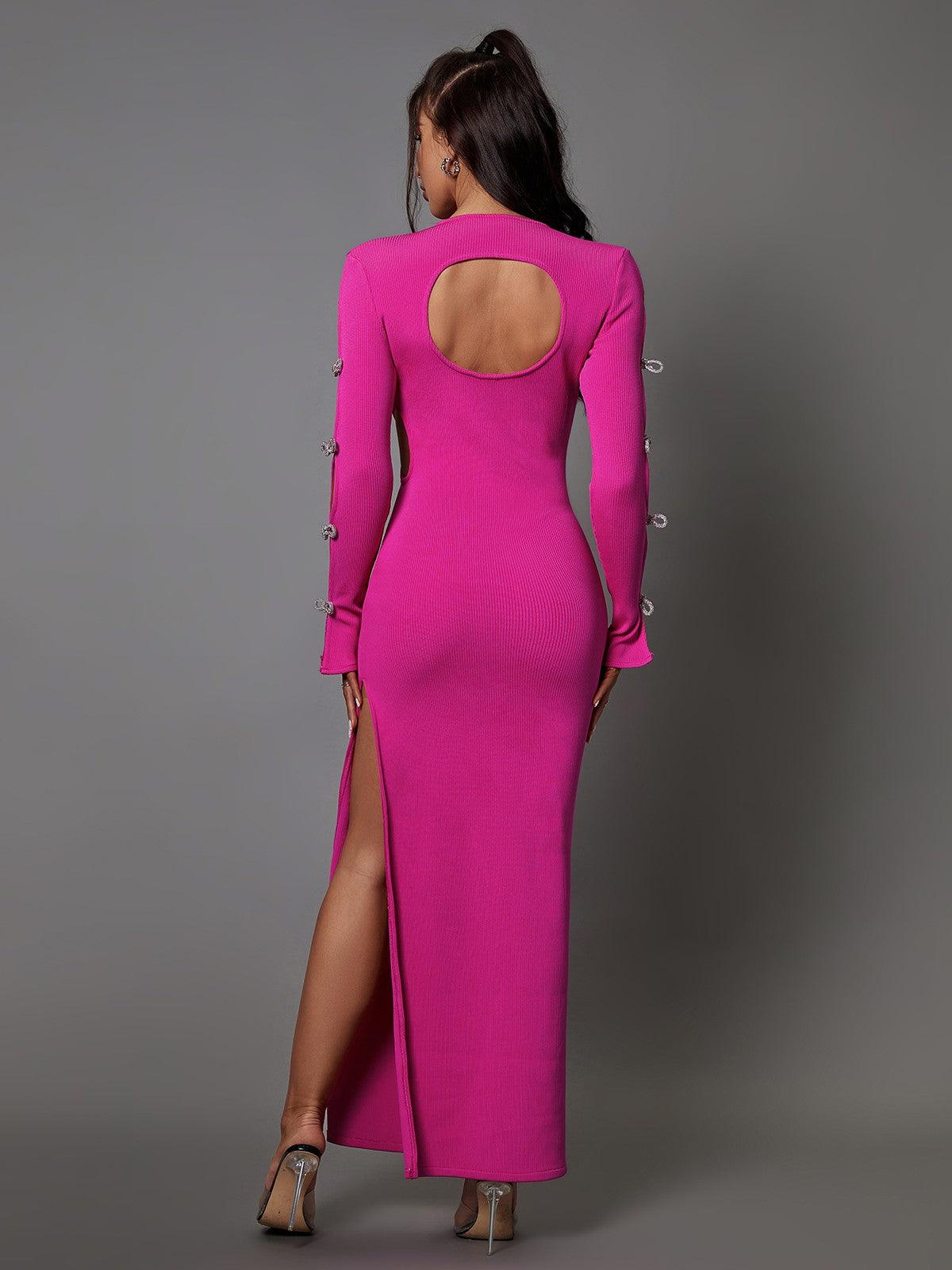 Robe bandage découpée à nœud en cristal 