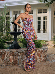 Strapless Flower Sequin Maxi Dress