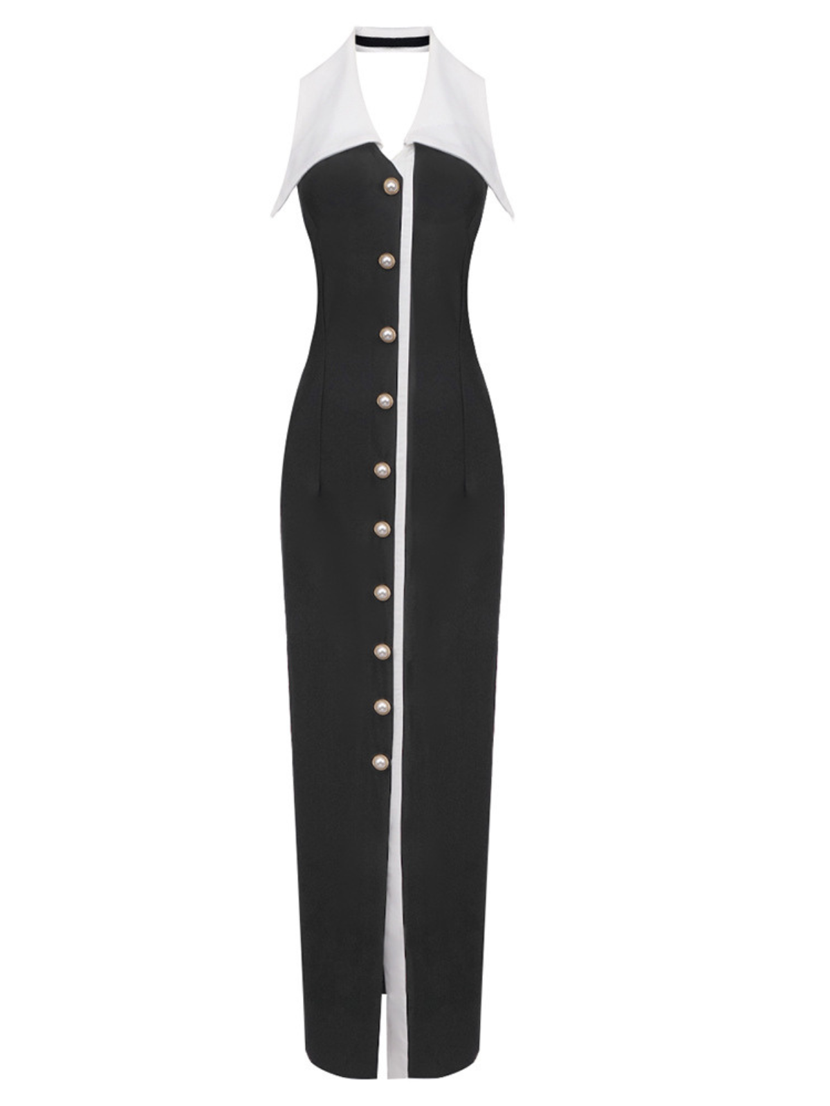 Folded Collar Button Maxi Dress