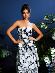 Robe midi bustier brodée de fleurs 