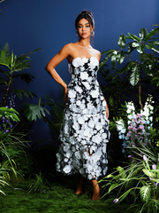 Robe midi bustier brodée de fleurs 