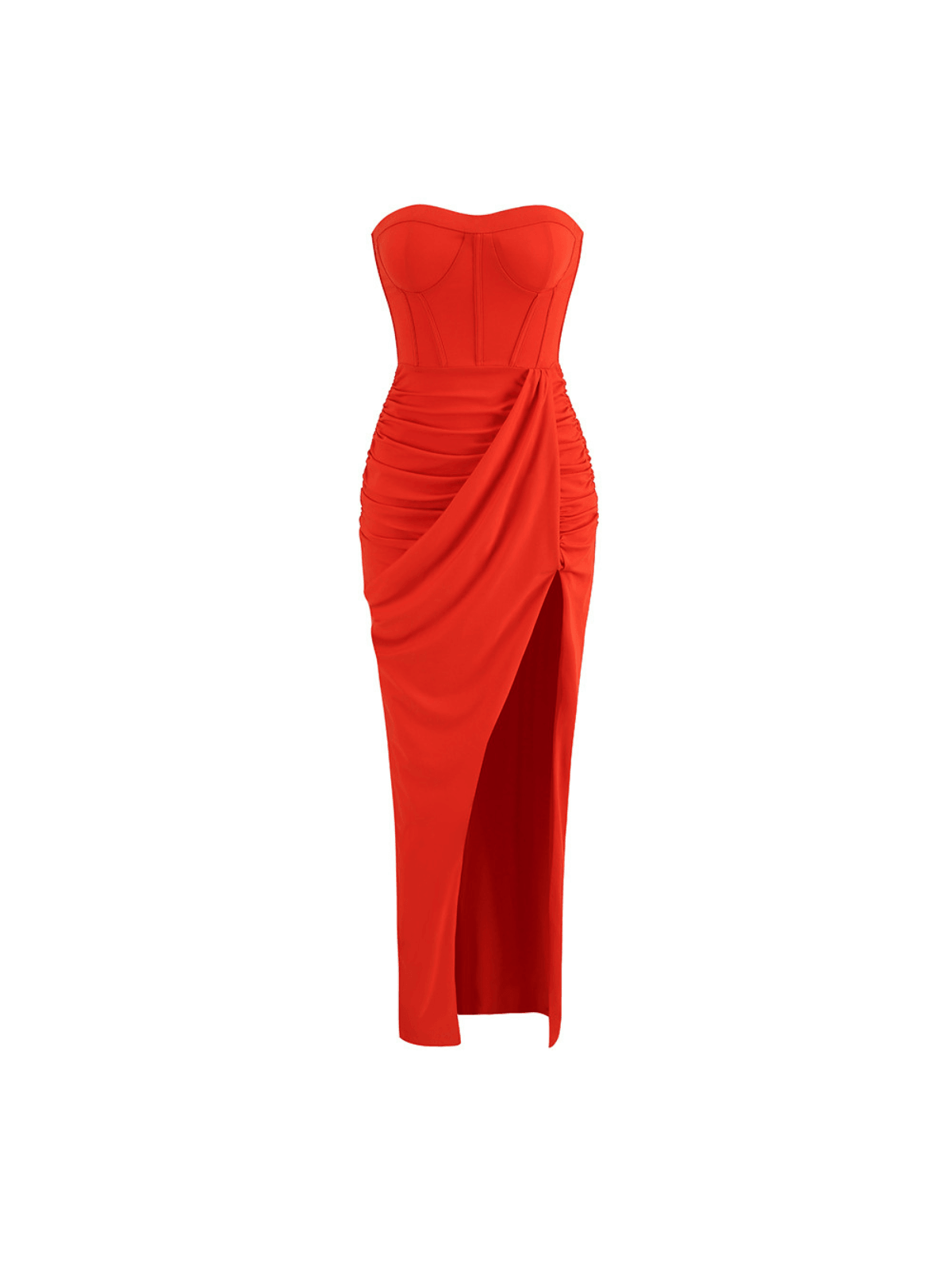 Strapless Ruched Dress In Red