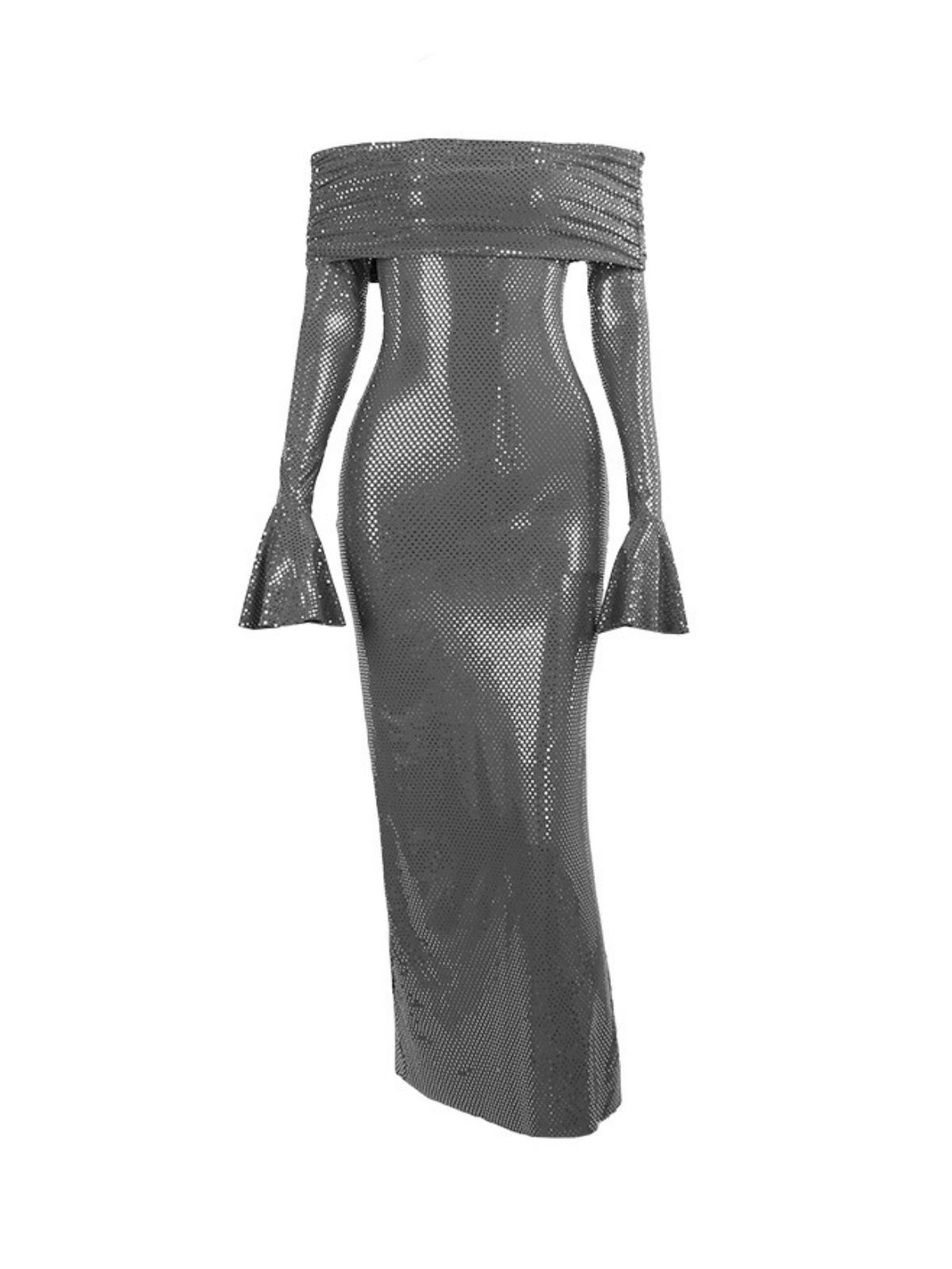 Robe midi à épaules dénudées et strass 