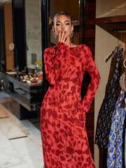 Robe maxi imprimée rose à manches longues 