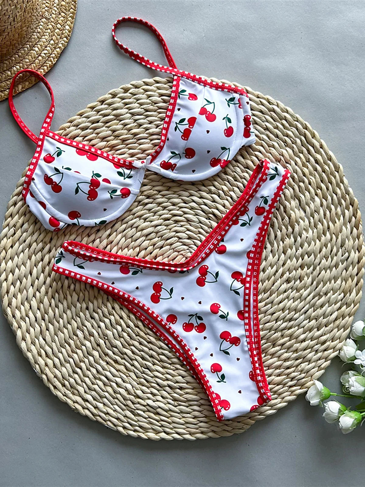 Cherry Printed Underwired Bikini Two-pieces Bikini Set