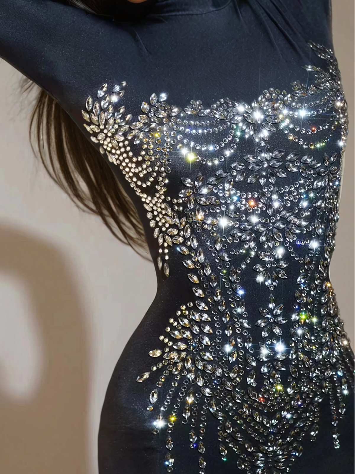 Long Sleeve Rhinestone Embellished Jumpsuit