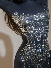 Long Sleeve Rhinestone Embellished Jumpsuit