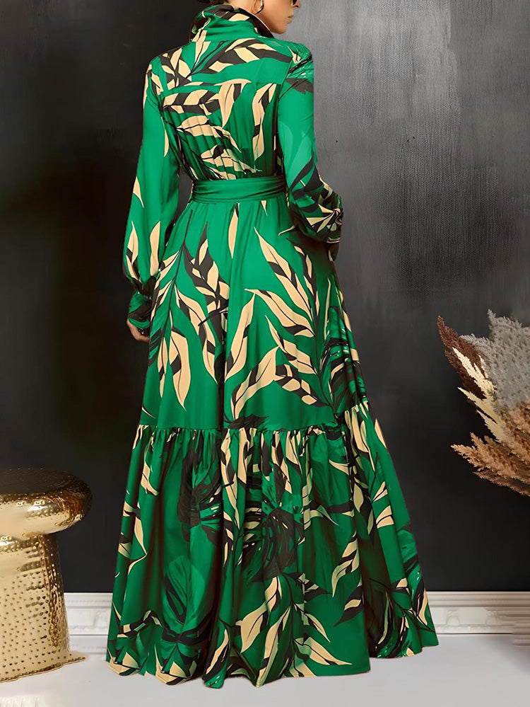 Leaf Print Ruffle Hem Dresses
