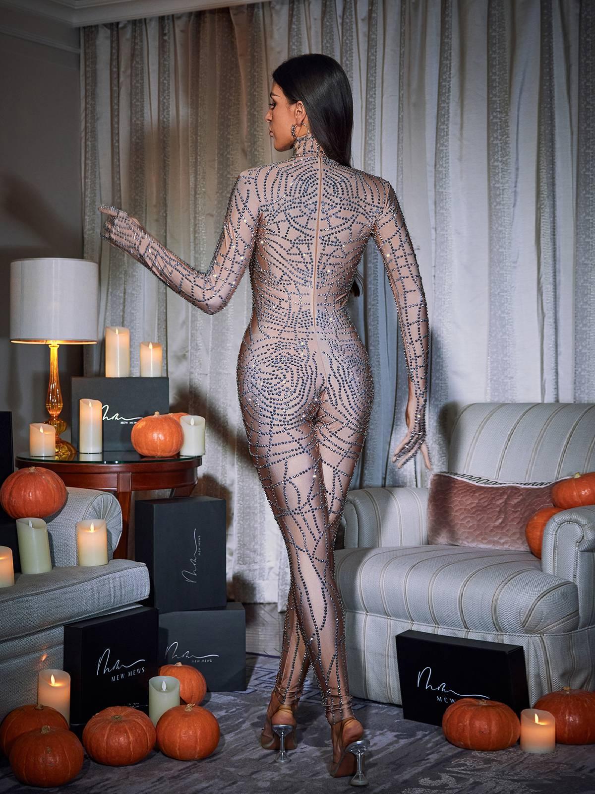 Combinaison à strass à motif toile d'araignée 