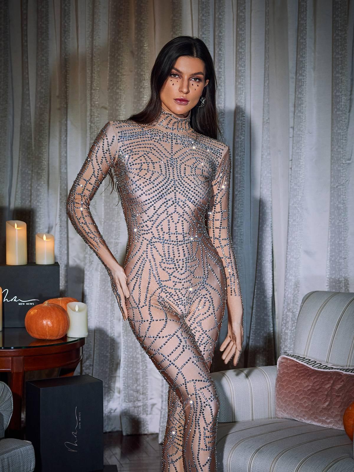 Combinaison à strass à motif toile d'araignée 