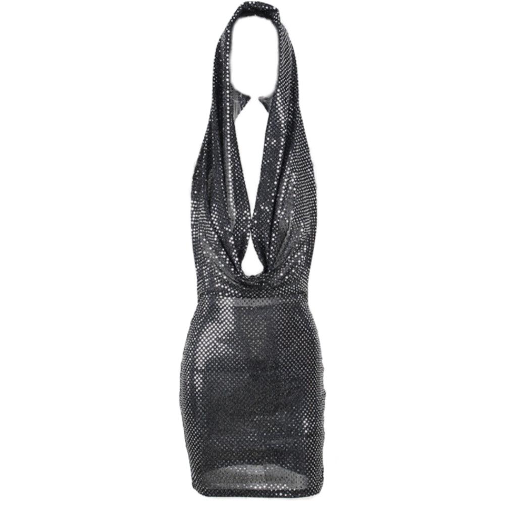 Robe à capuche à décolleté plongeant et paillettes 