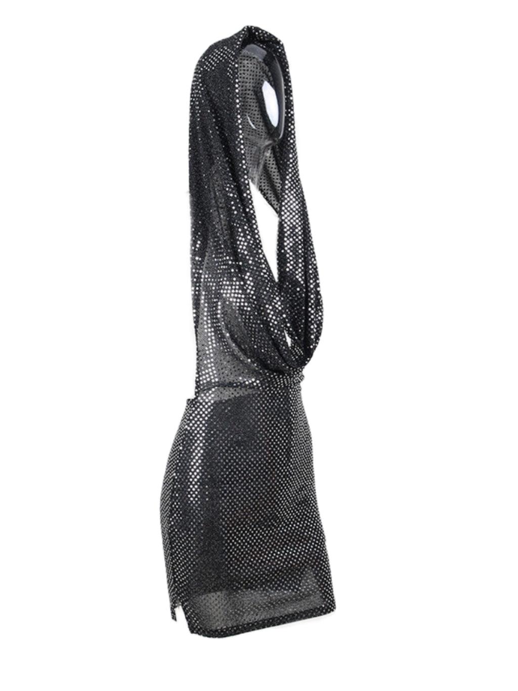 Robe à capuche à décolleté plongeant et paillettes 