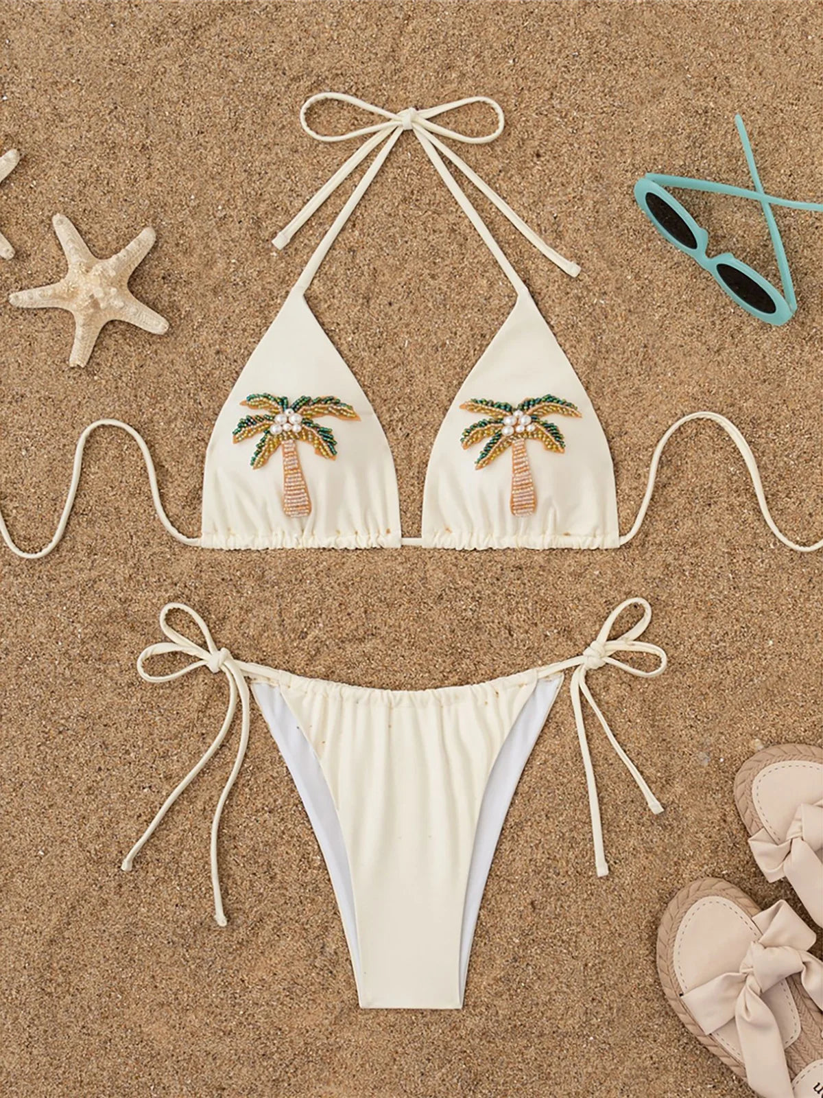 Coconut tree Printed Halter Bikini Two-pieces Bikini Set