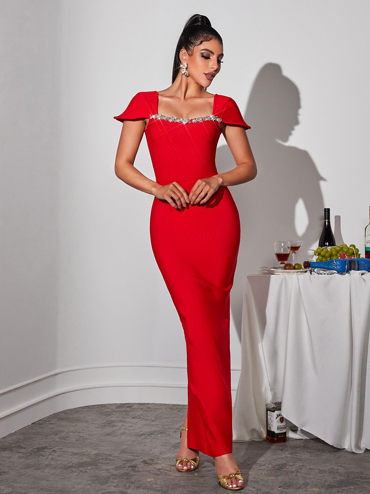 Robe longue bandage strass