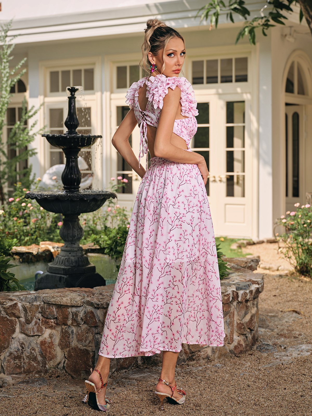 Plunge Neck Floral Maxi Dress