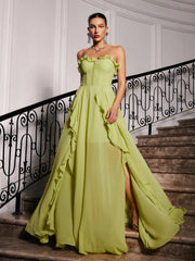 Robe longue bustier en maille froncée