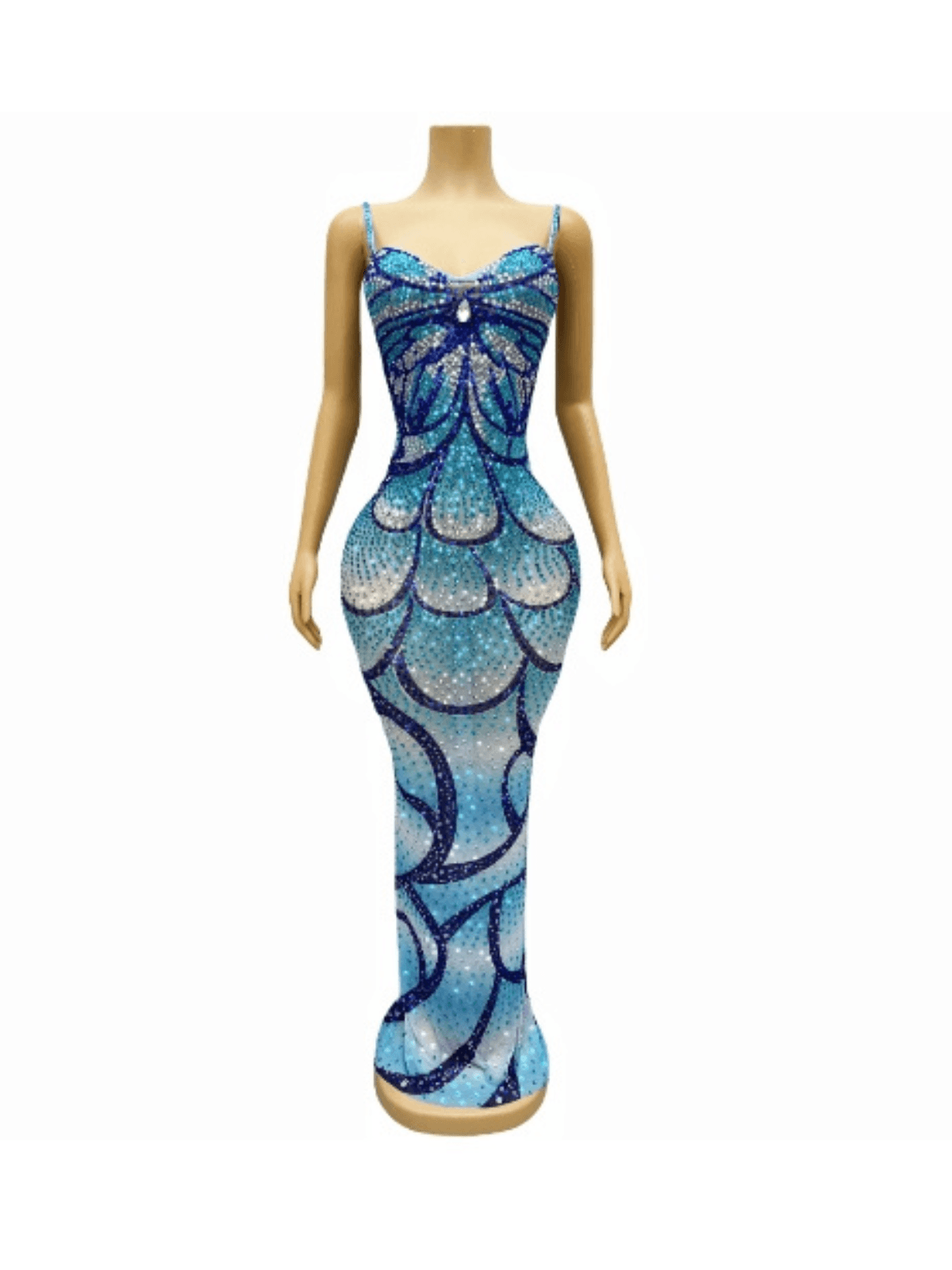 Robe longue à imprimé spaghetti et cristaux 
