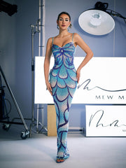 Robe longue à imprimé spaghetti et cristaux 