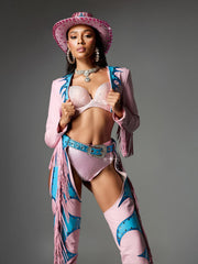 Tenue de cowgirl à franges roses
