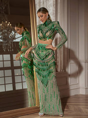Ensemble jupe à sequins à manches longues 