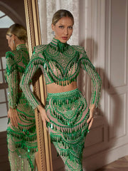 Ensemble jupe à sequins à manches longues 