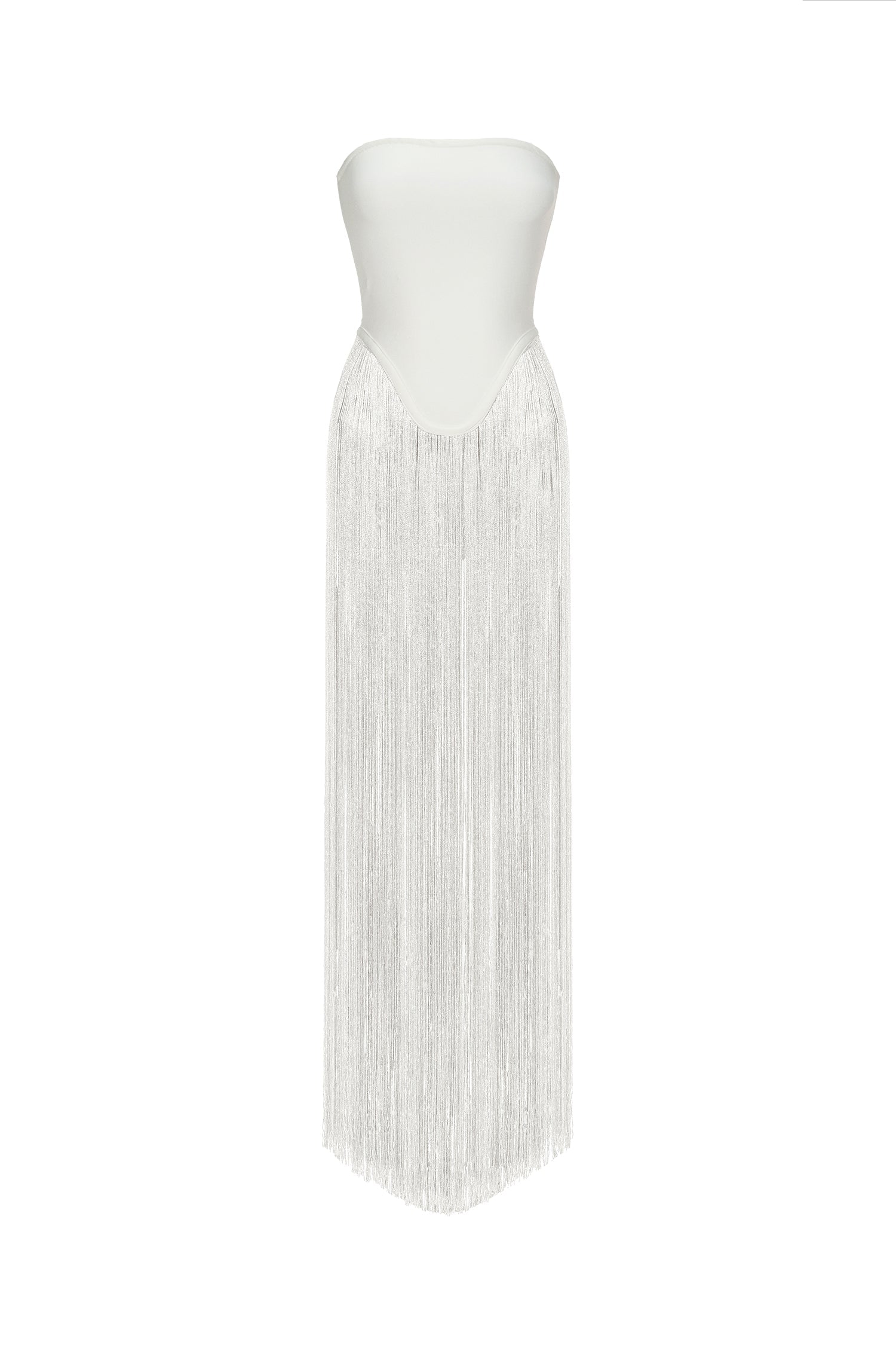Strapless Fringe Dress - White