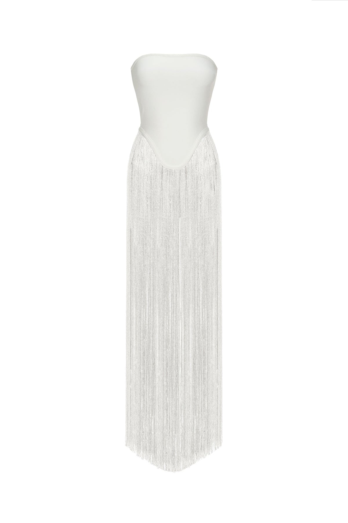 Strapless Fringe Dress - White