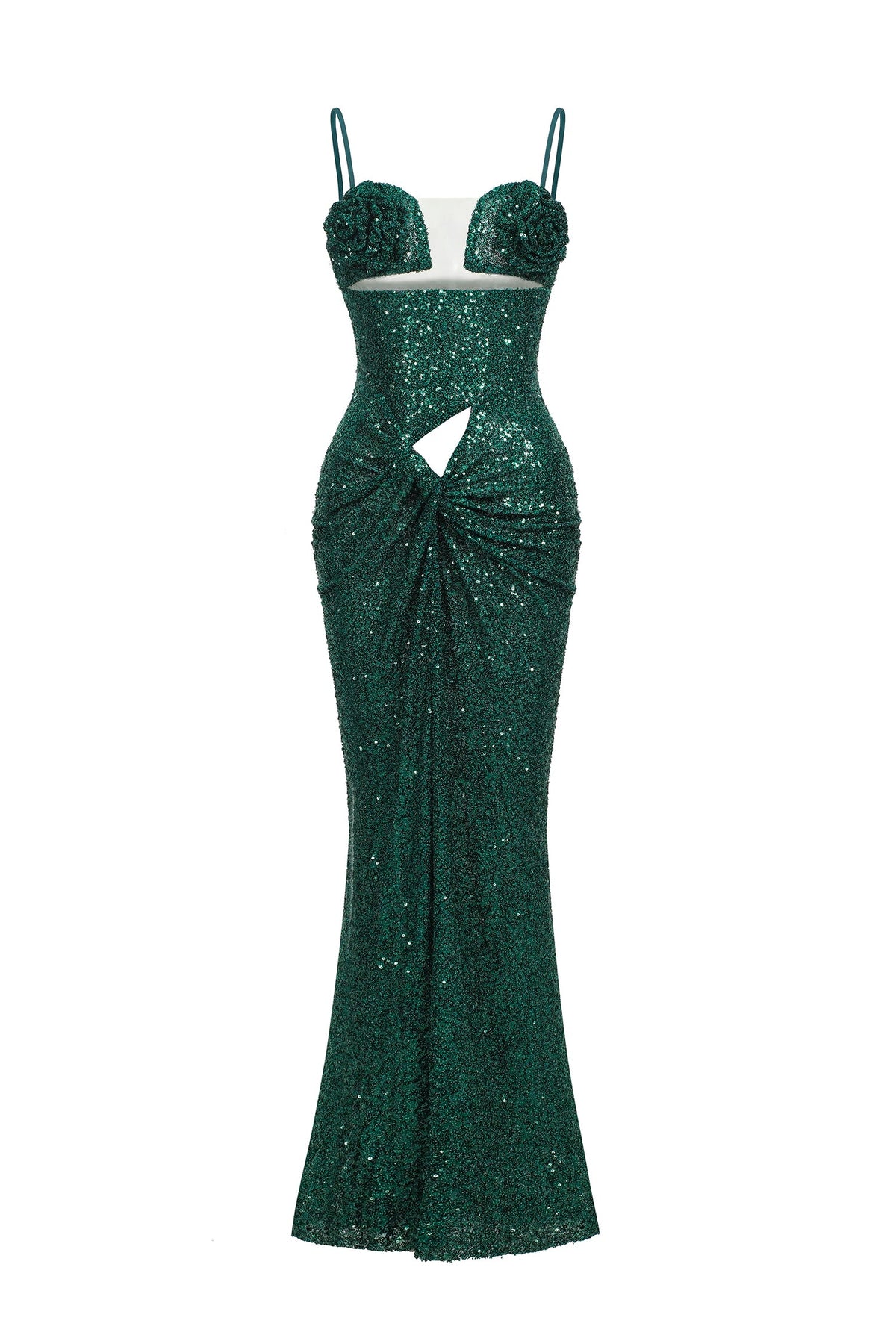 Flower Cut Out Twist Slit Maxi Dress - Green