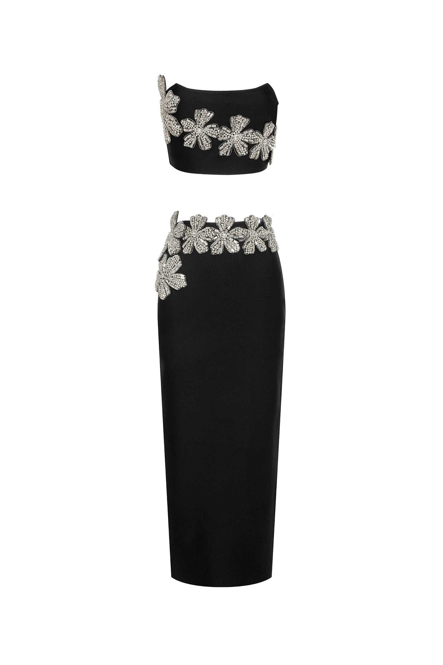 Flowers With Diamonds Bandage Two-Piece Set