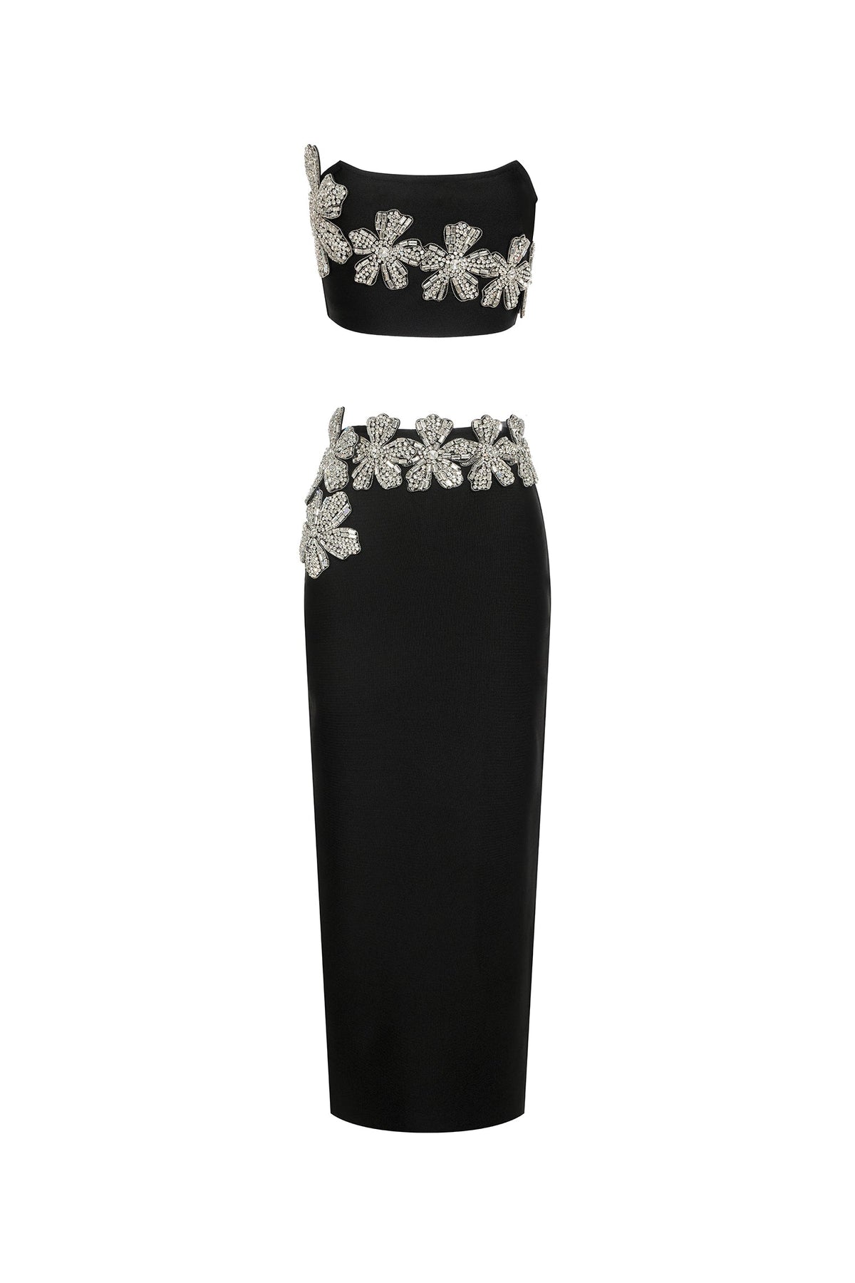 Flowers With Diamonds Bandage Two-Piece Set