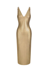Robe longue sans manches fendue à col en V 