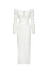 Robe maxi à manches longues et épaules dénudées 